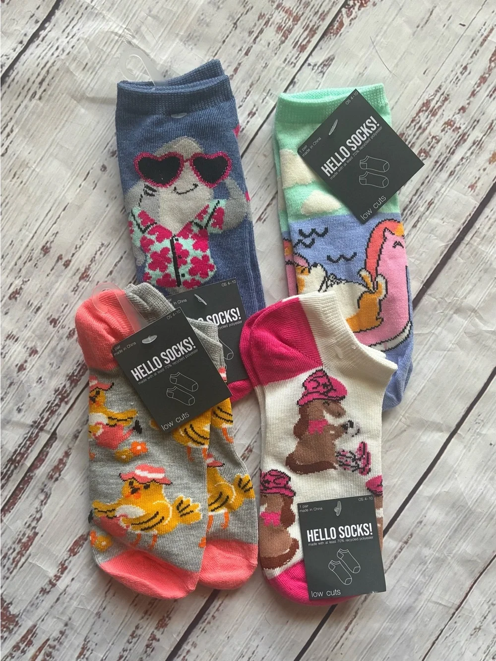 Target Brand Hello Socks! Bundle of 4 Girl’s Shoe Size 4-10 Cool Designs